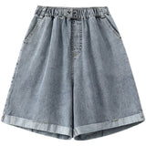 Plus Size Shorts For Women 2024 Summer New Arrivals High Elastic Waist Crimping Wide Leg Loose Streetwear Blue Jeans Shorts