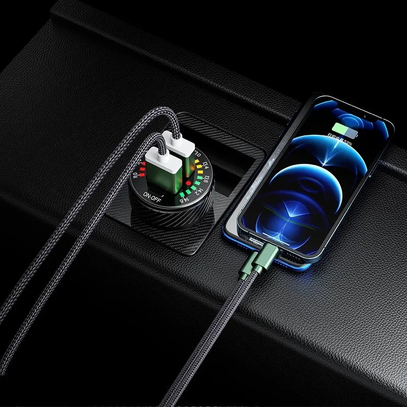 12/24V Dual USB Car Charger QC 3.0 Waterproof 18W Fast Charging Marquee Light LED Voltmeter ON OFF Switch Car-charger Adapter