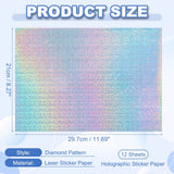 12Sheets Printable Holographic Sticker Paper Vinyl Sticker Paper A4 Waterproof Quickly Stickers for Laser Printer Inkjet Printer