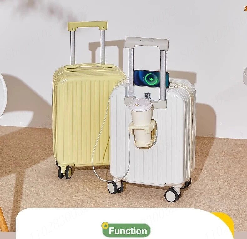 Multifunctional suitcase 18 inch small lightweight luggage with USB cup holder password suitcases 20" cabin carry-on travel bag