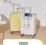 Multifunctional suitcase 18 inch small lightweight luggage with USB cup holder password suitcases 20" cabin carry-on travel bag