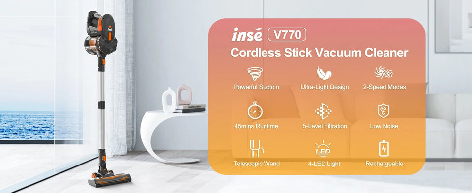 INSE V770 Cordless Stick Vacuum Cleaner, 25Kpa 6-in-1 Lightweight Handheld Vacuum