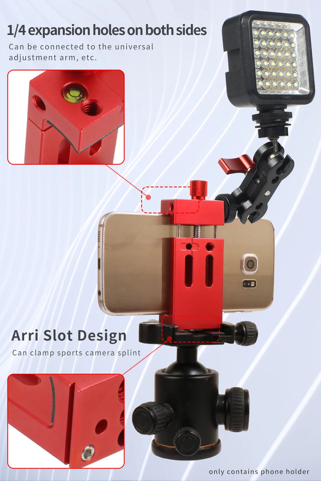 Aluminum Alloy Mobile Phone Holder Clip for Smartphone with Spirit Level Cold Shoe Mount 1/4 3/8 Hole Tripod Head Clamp Bracket