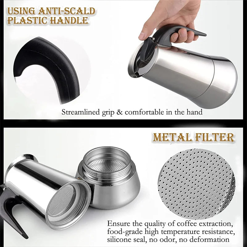 Coffee Pot Stainless Steel Filter Italian Espresso Latte Stovetop Percolator Tool 200/300/450/600Ml Moka Coffee Maker Coffee Pot