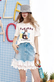 ELFSACK 2025 Summer New Arrivals Lace And Lace Patchwork A-Line Denim Skirt For Women