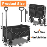 Carts Foldable, Collapsible Wagon Cart with Wheels Beach Wagon Cart with Wheels for Sand Sports Camping Grocery, Black