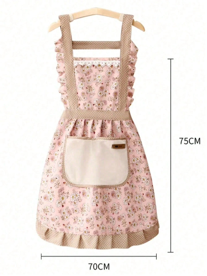 1PC Pink Lovely Canvas Apron Female Household Kitchen Cooking Antifouling Breathable Wear Cleaning Suitable