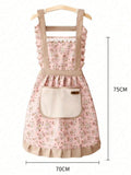 1PC Pink Lovely Canvas Apron Female Household Kitchen Cooking Antifouling Breathable Wear Cleaning Suitable