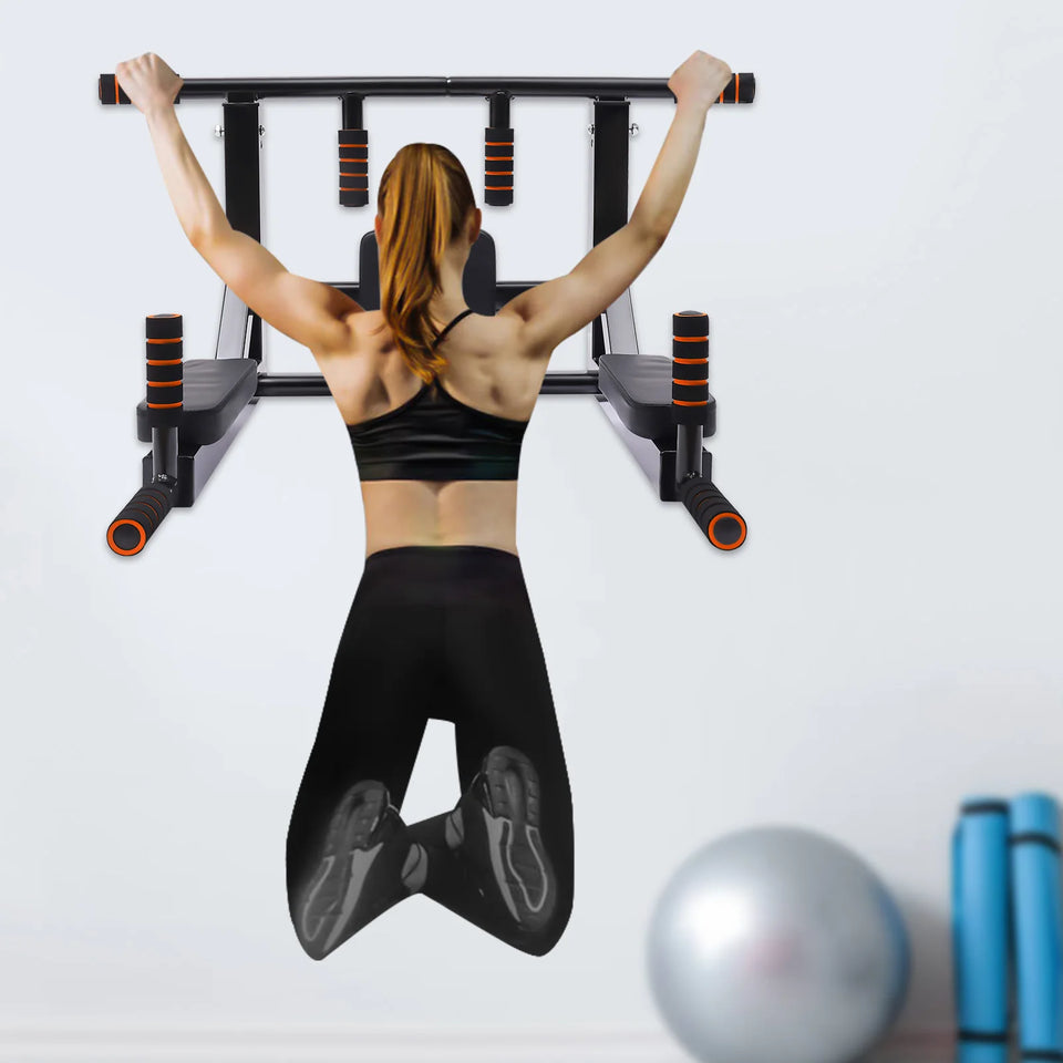 Wall Mounted Pull Up Bar Training Equipment Fitness Dip Stand Supports to 440 Lbs for for Indoor Home Gym Workout
