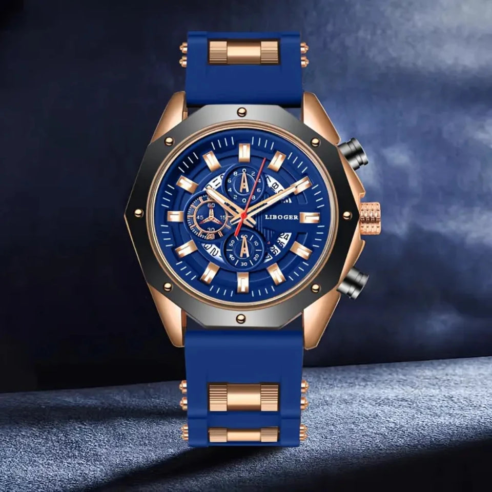 Men's Sports Watch Fashion Silicone Band Quartz Watches With Date Calendar