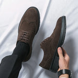 New 46 large size abrasive leather Brock carved business dress shoes for men round head lace-up casual shoes