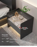 Modern Simple Bedroom Furniture Wooden Glass Bedside Table Storage Side Cabinet