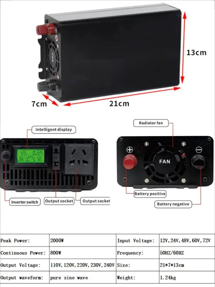 Pure Sine Wave Car Inverter 2000W 3000W Transformer Power Converter 12V 24V 48V 60V 72V to AC 110V 220V 50hz 60hz Solar Inverter