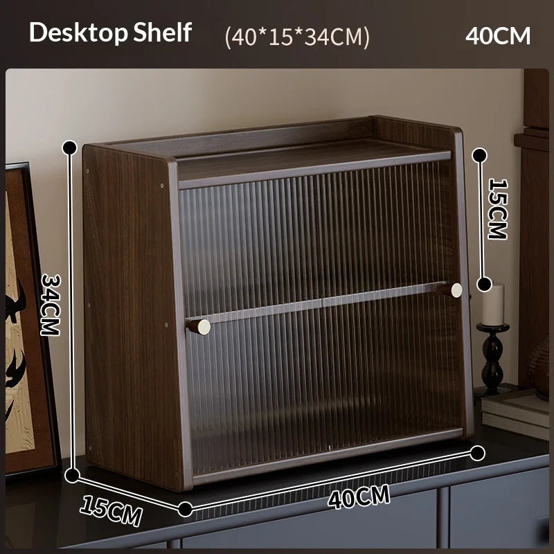 Walnut Wood Living Room Cabinet Storage Dresser Drawer Display Cabinet TV Stand Sideboard Organizer Cup Rack Included Cabinet