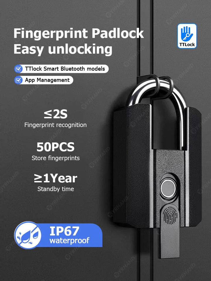 IP67 TTLock Bluetooth APP Smart Padlock Fingerprint Lock Keyless Mini Bag with Aleax Google Home Electronic Door Lock