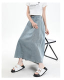 Long Denim Skirt Women 2024 Spring Summer New Arrivals High Elastic Waist A Line Jeans Skirts Korean Fashion Casual Blue Skirts