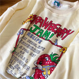 Harajuku Retro Top Strawberry Print Sweatshirt  Women Loose Streetwear Sweatshirts American  Oversized Pullovers