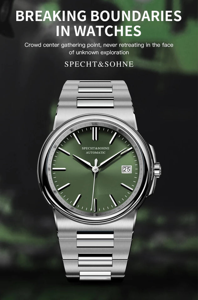 Specht&Sohne New Arrivals Blue Automatic Mechanical Watches For Men 38MM Stainless Steel Waterproof Classic Elegant Watch 50M