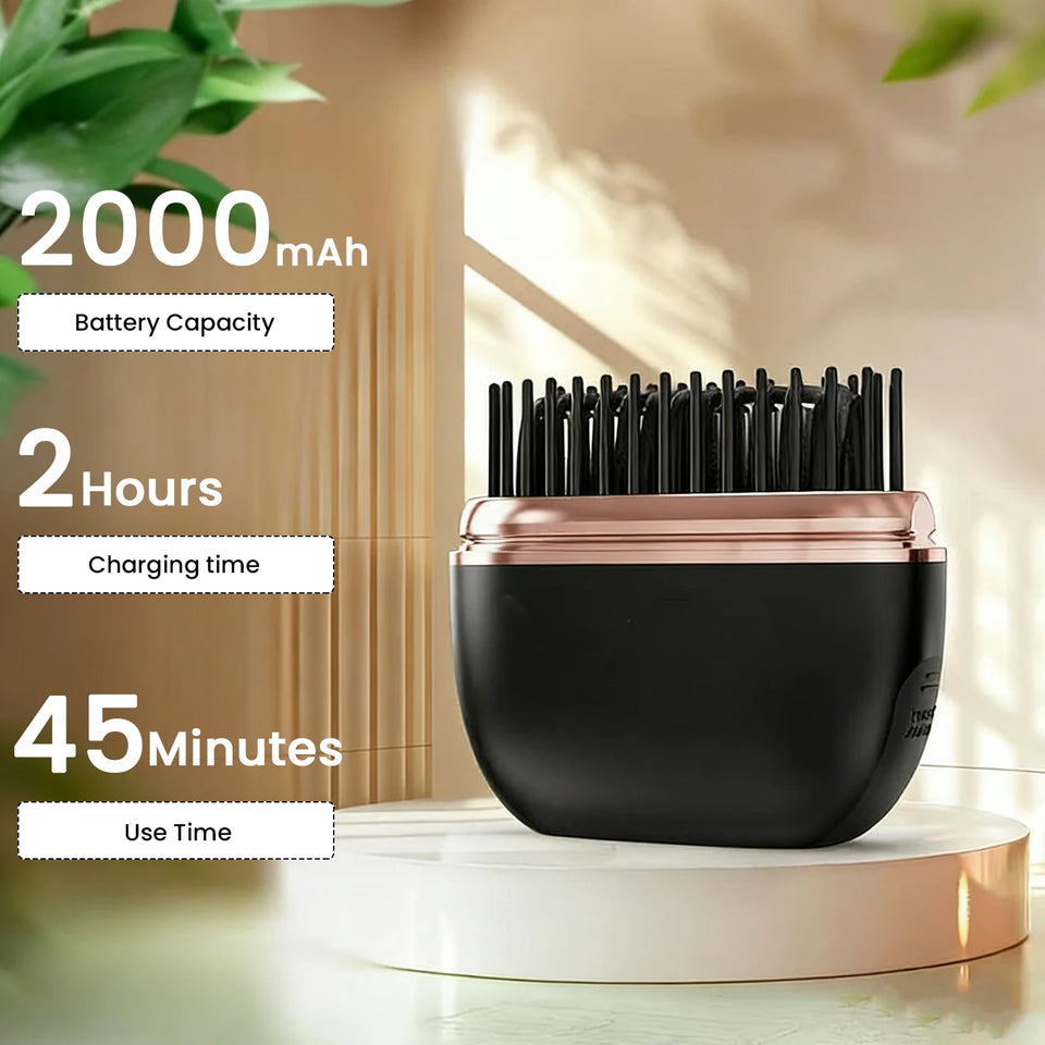 Wireless Hair Straightener Brush USB Rechargeable 30s Fast Heat 3 Temperature for Straight & Curly Hair Types Mini Travel Styler