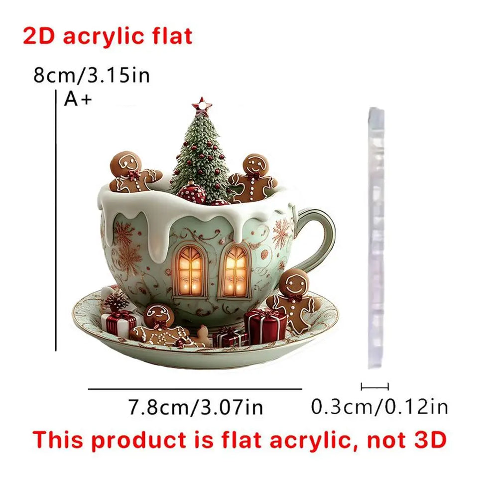 2D Acrylic Christmas Tree Pendant Ornaments Coffee Cup House Shape Decorative For Car Mirror Hanging 2025 Xmas Naviadad Party
