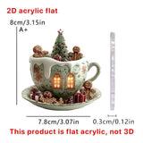 2D Acrylic Christmas Tree Pendant Ornaments Coffee Cup House Shape Decorative For Car Mirror Hanging 2025 Xmas Naviadad Party