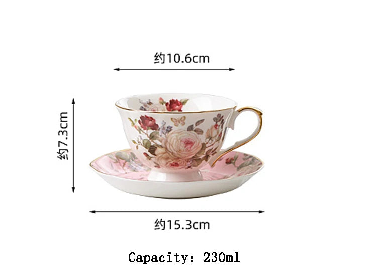 English Camellia Coffee cup & Saucer Set, Light luxury Home afternoon Tea cup and plate, Girls' gift, High appearance level cups