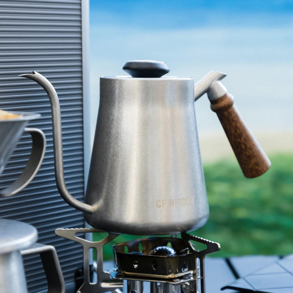 CF WISDOM Vintage Classic Silver Stainless Steel 600ML Coffee Hand Brewing Pot Temperature Display Water Bottle Coffee Utensils