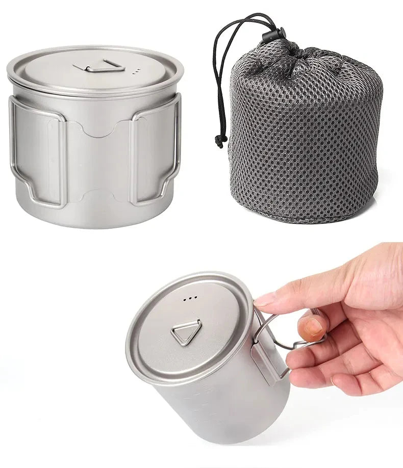 Tiartisan 350ml 750ml Tatinium Cup Hiking Tableware Fodable Handle Coffee Cups with lids Lightweight Frosted Cup Mugs