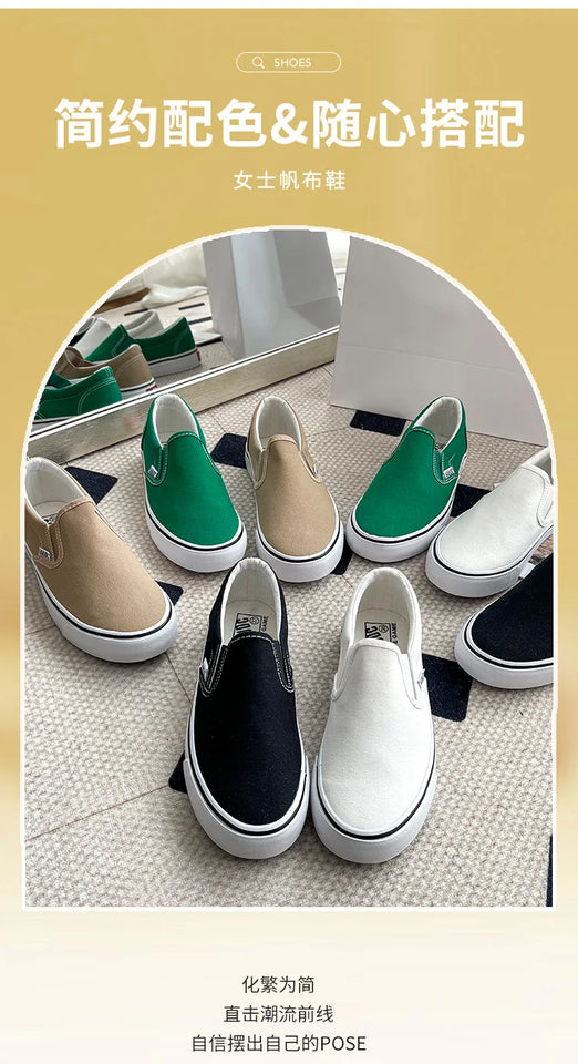 Canvas Shoes Women Couple Slip on Flat Comfortable Casual Shoes Fashion Platform Ladies Vulcanized Shoes Zapatillas Mujer 2025