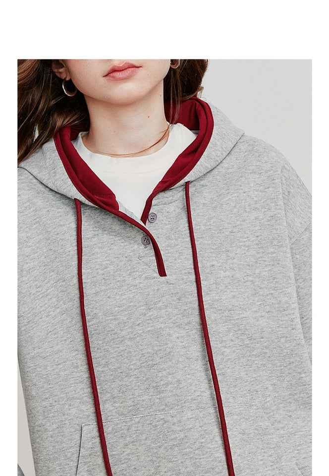 TOYOUTH Women Hoodies Sweatshirt 2025 Autumn New Contrasting Color Embroidery Splicing Hooded Pullover Tops