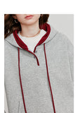 TOYOUTH Women Hoodies Sweatshirt 2025 Autumn New Contrasting Color Embroidery Splicing Hooded Pullover Tops