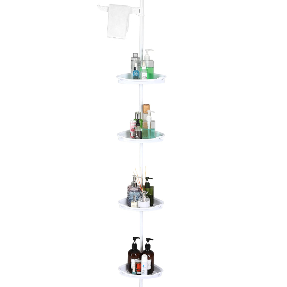 Corner Shower Caddy with Tension Pole 4-Tier Adjustable Shelves Bathroom Storage Organizer with Rubber Pad,101.6 - 122 Inch H