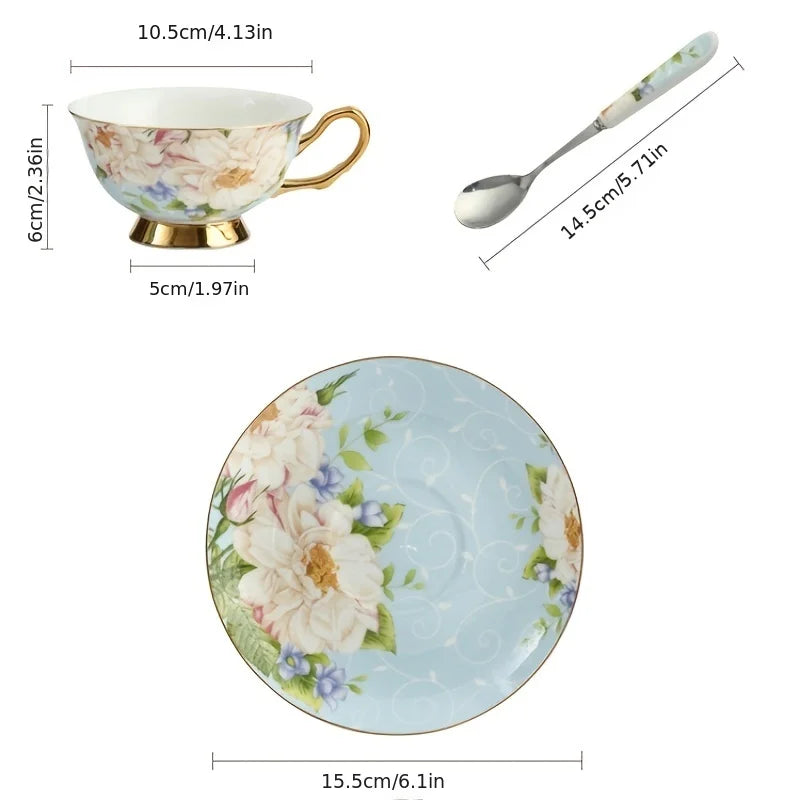 1Pc Euro Style Bone China Cup& Saucer Set, Ceramic Tea Coffee Cup for Home Kitchen Wedding