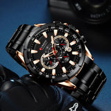 CURREN 8363 Casual Sport Chronograph Men's Watches Stainless Steel Band Wristwatch Big Dial Quartz Clock with Luminous Pointers