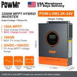 PowMr 3KW Hybrid Solar Inverters 24V to 110/120VAC Output With MPPT 80A Solar Charge Controller PV 120-450V Support WIFI Module
