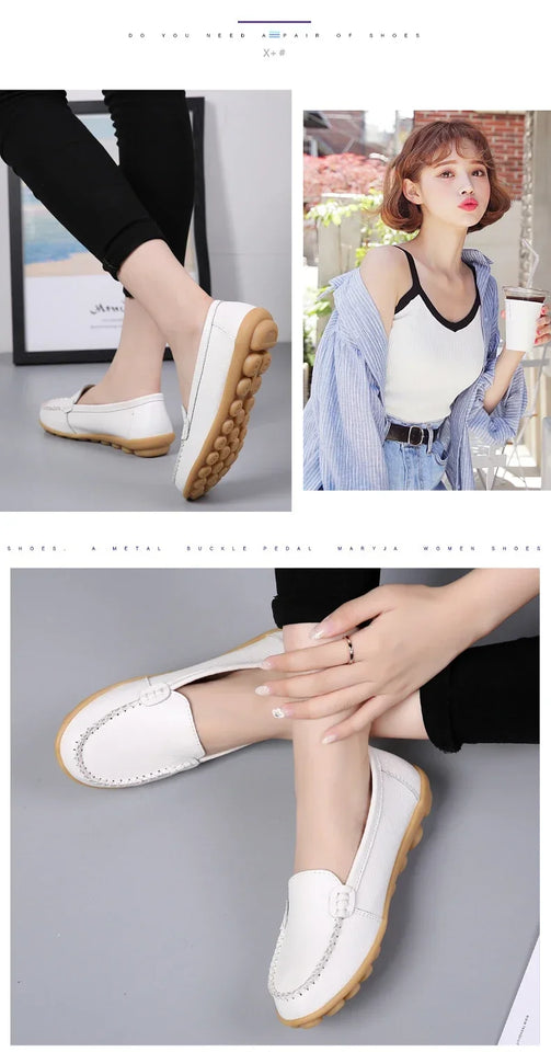 Women Flats Ballet Shoes Woman Cut Out Leather Breathable Moccasins Women Boat Shoes Ballerina Ladies Casual Shoes