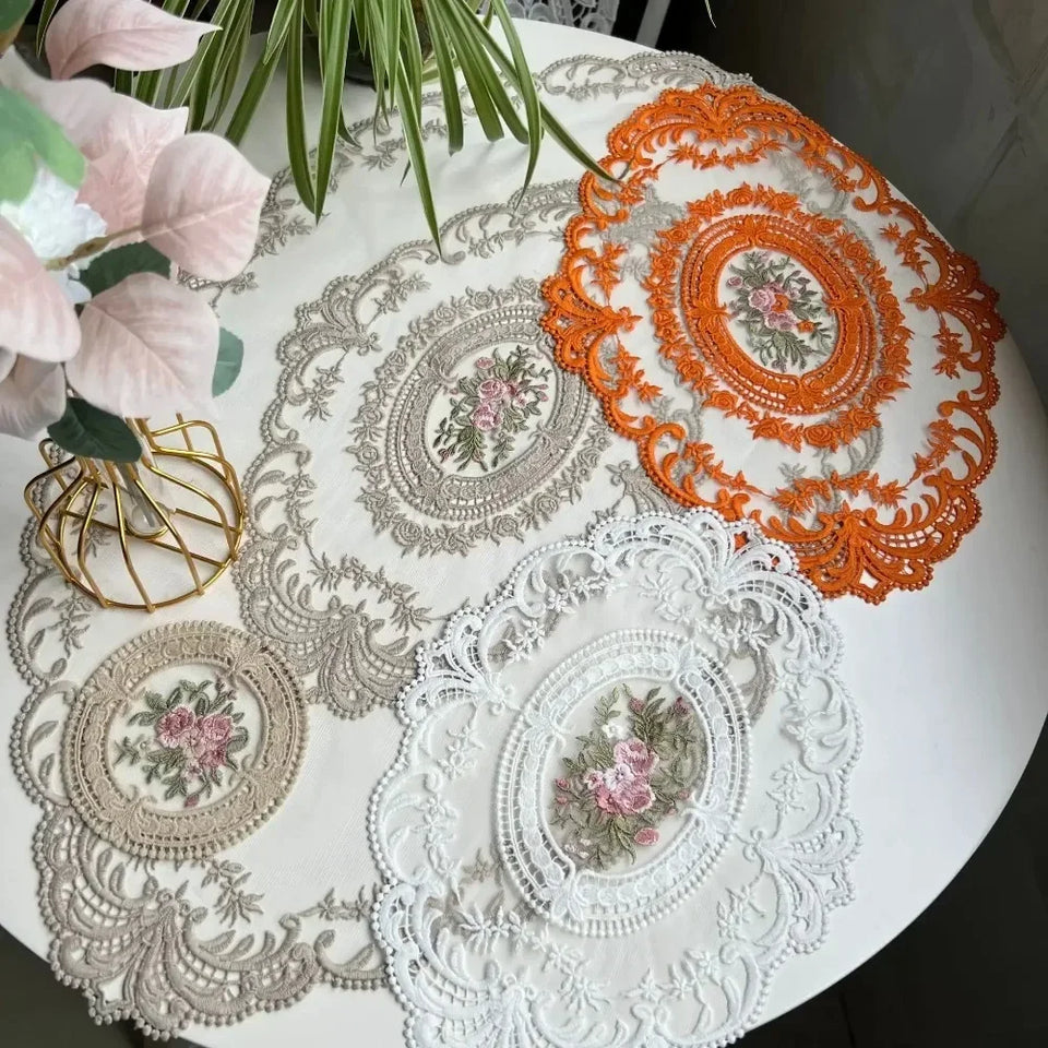 New Oval Lace Embroidery Table Place Mat Ins Christmas Pads Cloth Placemat Cup Coffee Tea Coaster Doily Kitchen Table Decoration