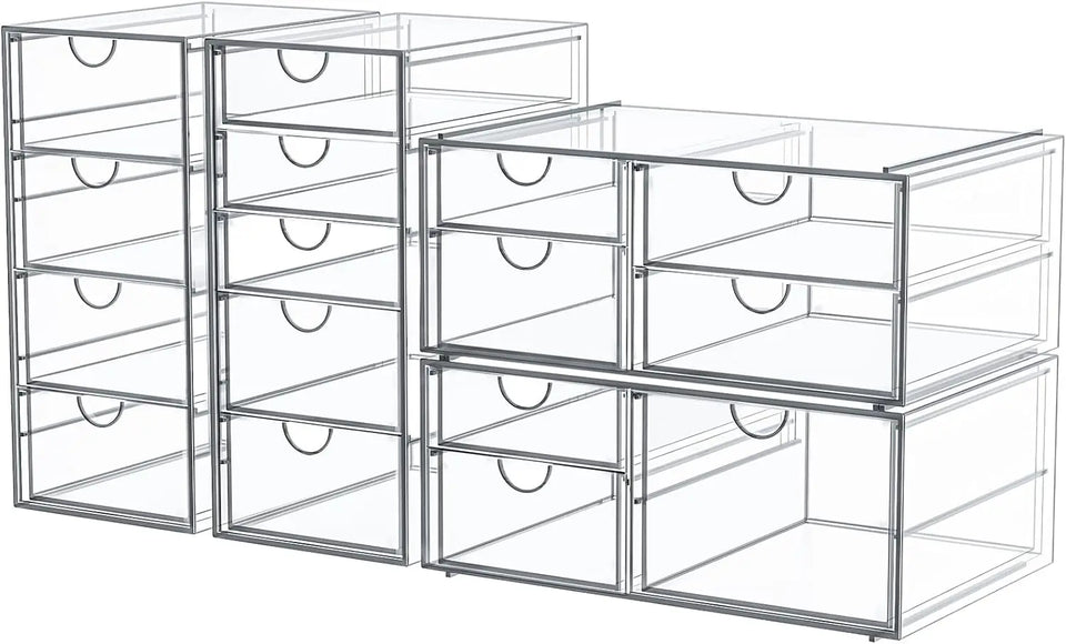 16-Drawer Makeup Organizer, Clear Dustproof Storage for Jewelry, Pens & Stationery