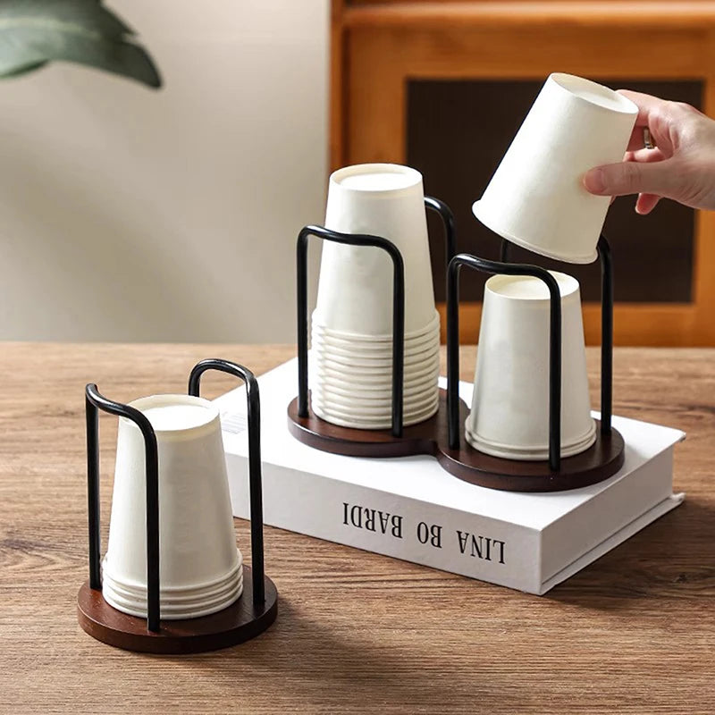 Shelf Tea Mug Organizer Kitchen Office Accessory Wooden Paper Cup Holder For Disposable Cups Desktop Coffee Table Storage
