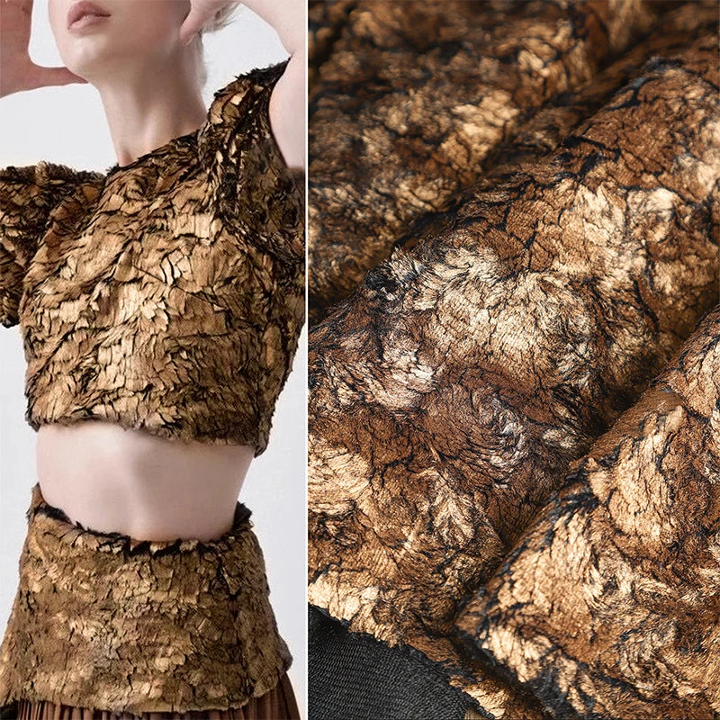 Metallic Crackle Bronzing Fur Fabric Bronzed Woolen Plush Designer Fabric For Diy Sewing Dress Coat Shawl Bag Sofa Material