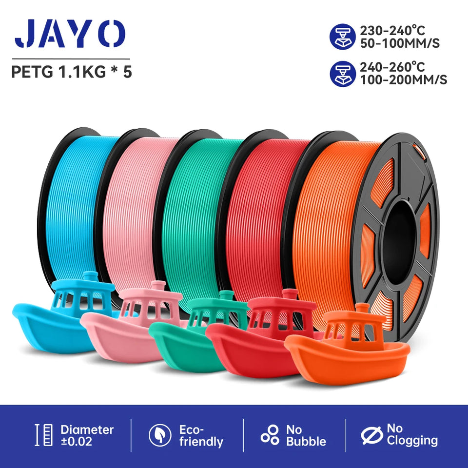 JAYO filaments petg 5Rolls Mixed colors 3D Printer Filament 1.75mm 100% No Bubble FDM 3D Printer Materials DIY Gift 1.1KG/1rolls