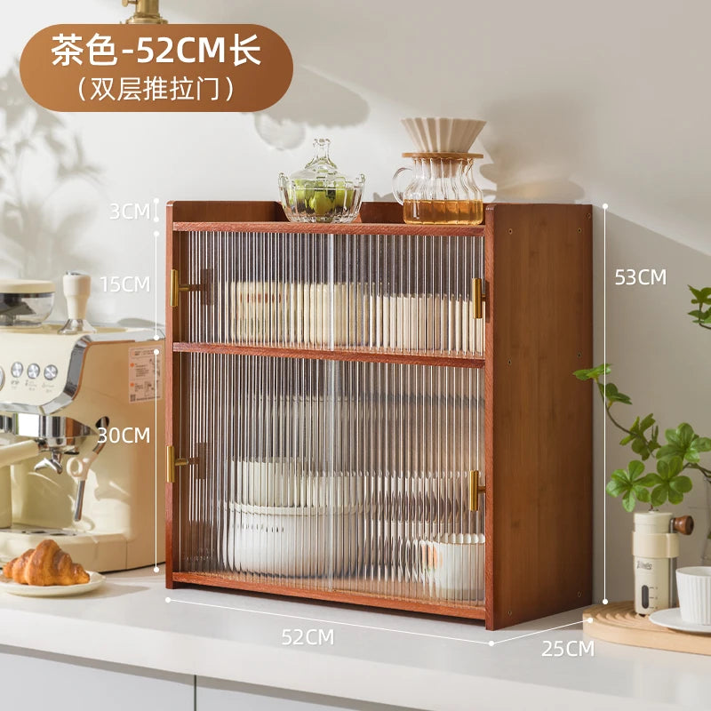 ‌Dustproof Cup Display Cabinet Glass Door Curio Shelf for Coffee Mugs Tabletop Drinkware Organizer for Dining Room/ Bar Counter