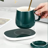 A1 55℃ Smart Heated Coffee Mug Set with Warmer Pad, Auto Keep Warm, Cute Design, Perfect Gift for Office Workers, All-Season Use