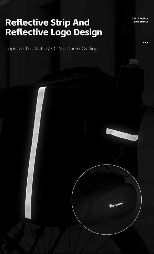 WEST BIKING Cycling Trunk Bag Large Capacity Bicycle Pannier Multifunctional Reflective Bike Bag Travel Bag MTB Bike Accessories
