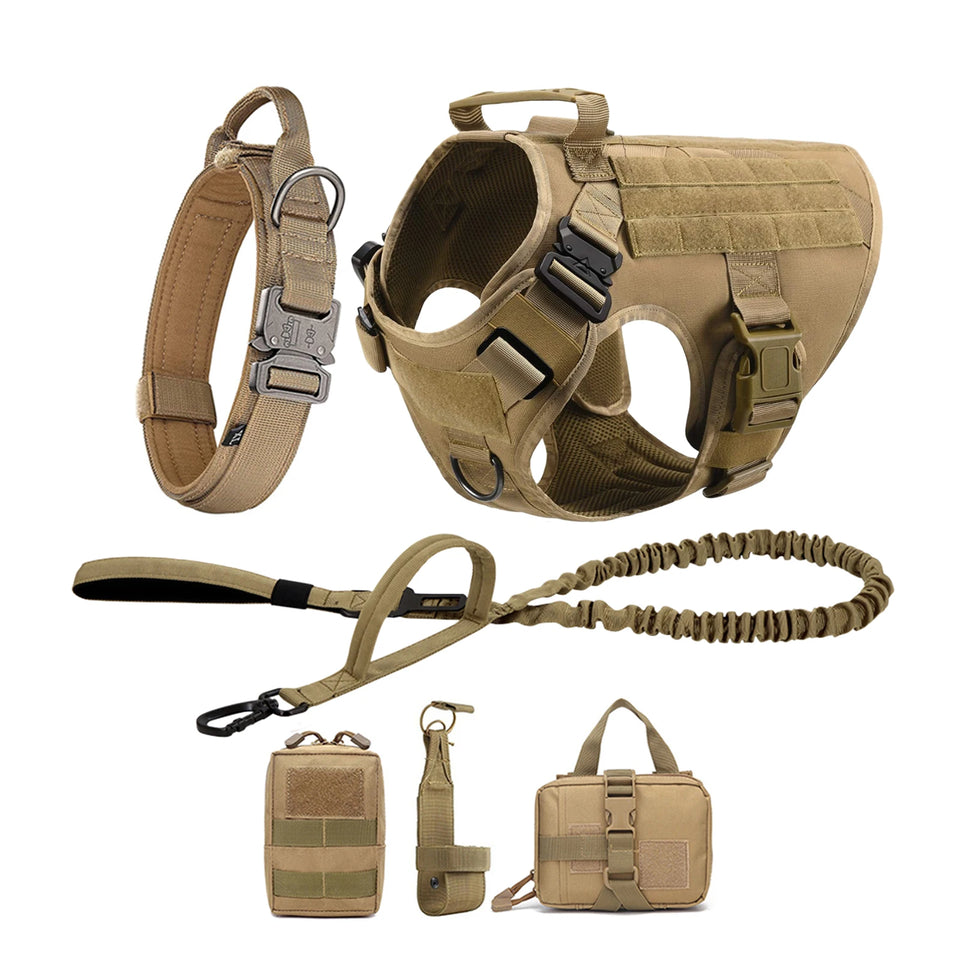 Tactical Dog Harness Collar Leash Molle Pouches For Medium Large Dogs Pet German Shepherd Training Walking Vest Dog Harnesses