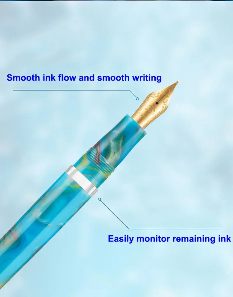 Smooth Asvine P20 Piston Filling Fountain Pen Acrylic Beautiful Patterns EF/F/M Nib with Golden Clip Writing Office Gift Box Pen
