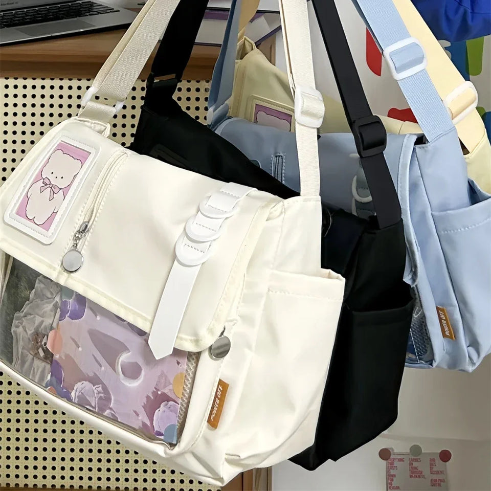 Y2K Japanese Harajuku School Bags for Teenage Girls New Transparent Itabag Crossbody Bag DIY Badges Display Plate Ita Bag