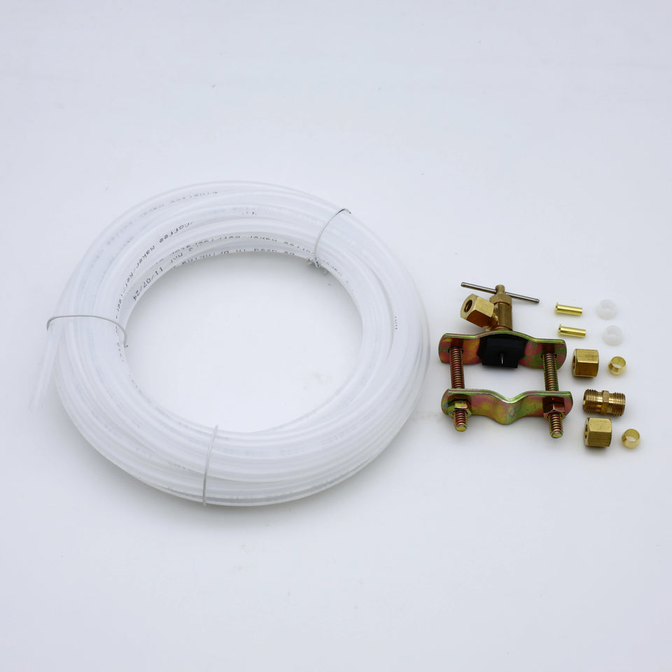 KING SMART Ice Maker Water Line Kit 1/4” x 25 ft PE Tubing, Self-Piercing Saddle Valve, Compression Fittings and Adapters; 81311