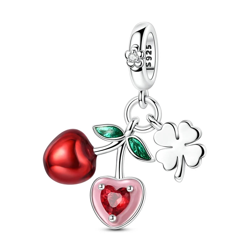 Red Series 925 Sterling Silver Koi Firecracker Dragon Heart Mushroom Coffee Machine Charm Fit DIY Bracelet Necklace Niche Gifts