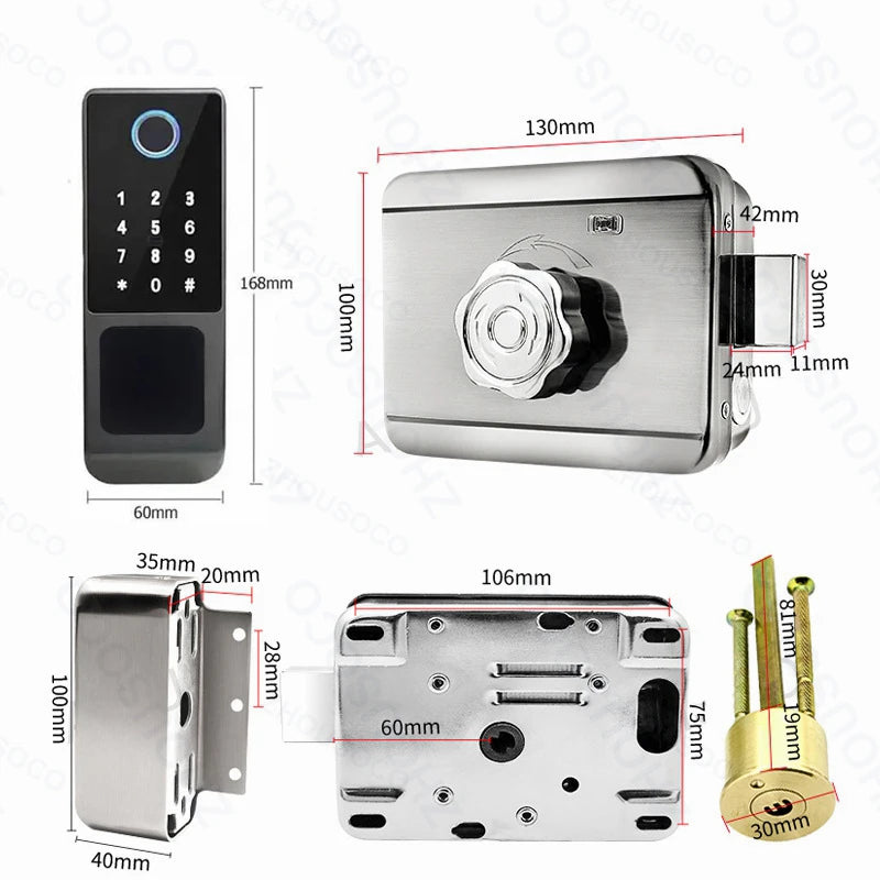 IP66 Waterproof Tuya Wifi Fingerprint Smart Door Lock Outdoor Gate TTLock Bluetooth Password Card Electronic Rim Lock For Home
